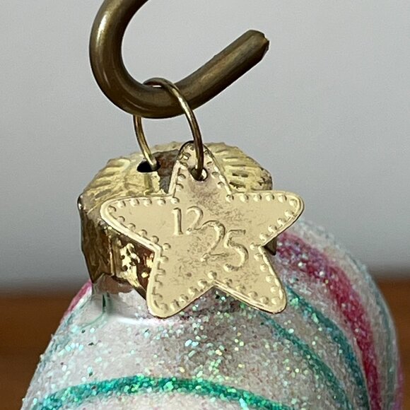 12/25 Blown Glass Candy Cane Ornament Large 5" Peppermint Stick Glitter Holiday - Picture 8 of 12